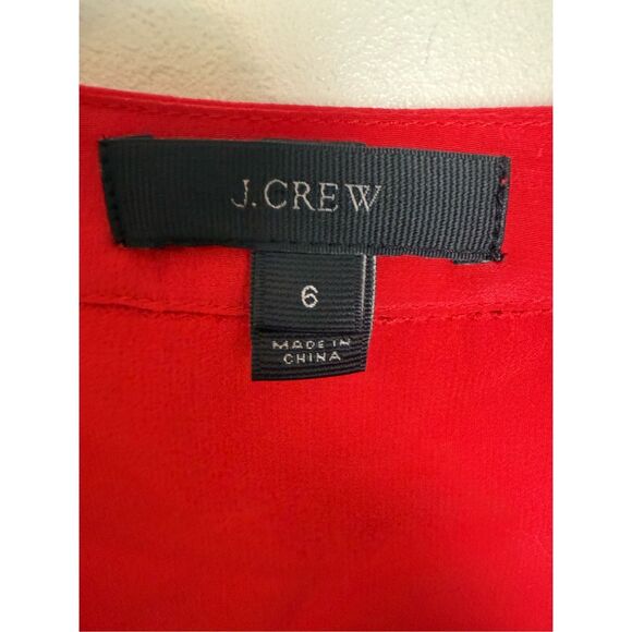 J. Crew Red ‘Drapey V-Neck 100% Silk Long Sleeve Blouse’ Size 6 Colorful Valenti - Picture 2 of 5